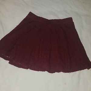 Burgundy A-line mini skirt lace with lining